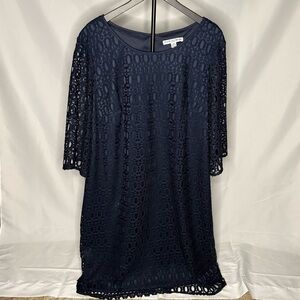 Madison Leigh Navy Blue Lace Shift Dress 20W – Peasant Sleeves, EUC 💙✨